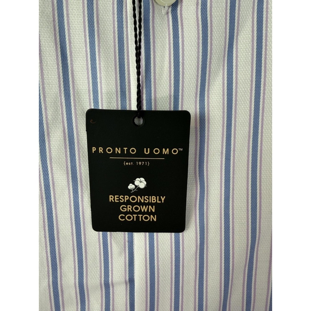 Pronto Uomo Shirt Mens XL White Blue Stripe Slim Fit Stretch Long Sleeve Men New - Picture 5 of 11